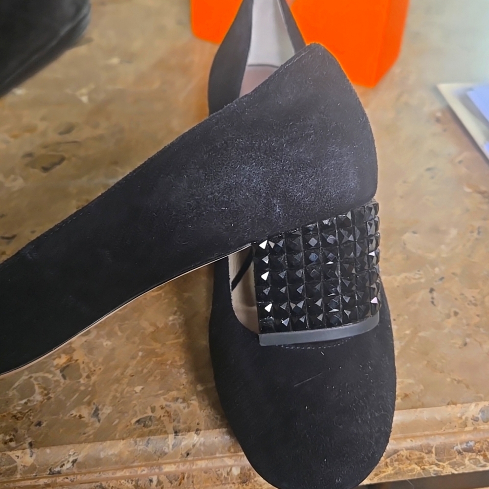 Michael Kors Black Suede Heels with Textured Heel.  Arabella.